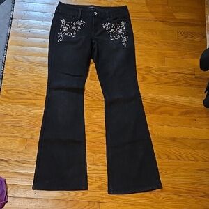 White House Blaxl Market Black Flared boot Cut Jeans with Rhinestones